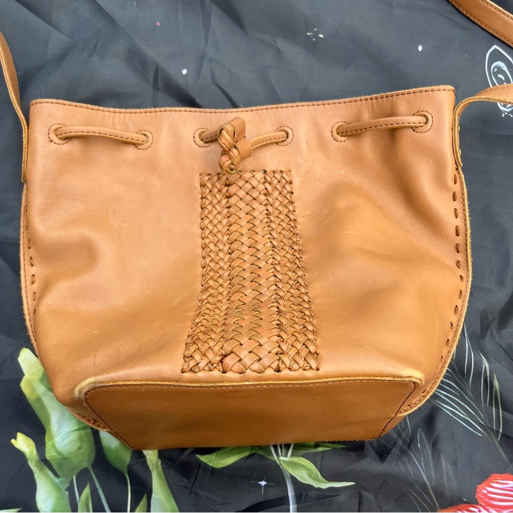The Sak MSRP $159 Ivy Crochet Leather Bucket Bag in Tobacco Vachetta Purse - Picture 5 of 16